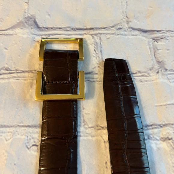 VINTAGE ELLEN TRACY GENUINE ITALIAN LEATHER CROC GOLD TONE BUCKLE WOMENS BELT M - Picture 3 of 11